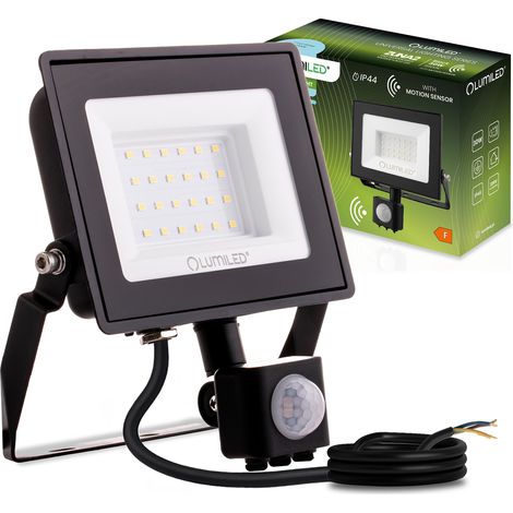 Foco LED ZUNA2 de 30 W, 2700 lm, 6500 K, IP44, color negro, con sensor de movimiento (lumiled) (1/5)