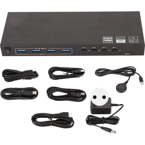 8-Port-USB-KVM-Switch mit 4 USB-3.0-Anschlüssen, 18 Gbit/s, 4K 60 Hz, 2K 120 Hz, HDCP 2.2, für Tastatur, Maus und PC, 100–240 V, EU-Stecker