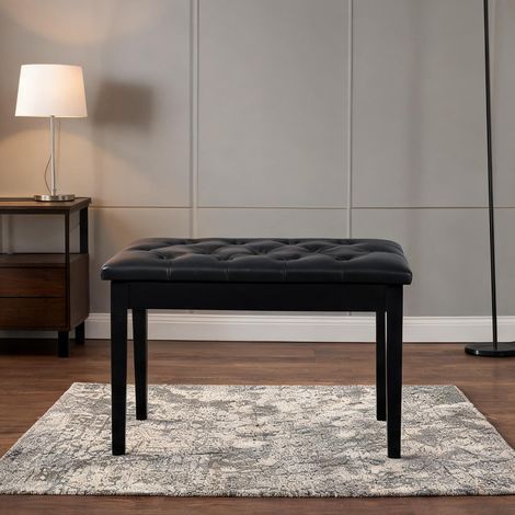Tabouret de piano en bois avec rangement simili cuir noir 76 x (1/5)