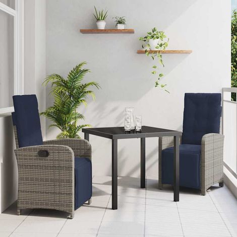 vidaXL Garten Essgruppe mit Kissen 3 pcs Grau Poly-Rattan (1/5)
