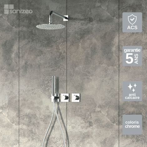 Colonne de Douche Encastrée avec Mitigeur Thermostatique chromé anti-calcaire - Design Moderne - TIBET IMEX