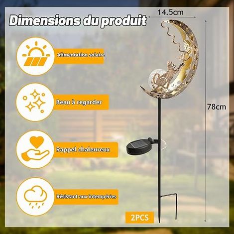 Outdoor Garden Solar Lights, Metal Cat on Moon Decoration with LED Warm Light, Solar Lamp with Stake for Terrace, Balcony, Lawn and Patio (1/4)