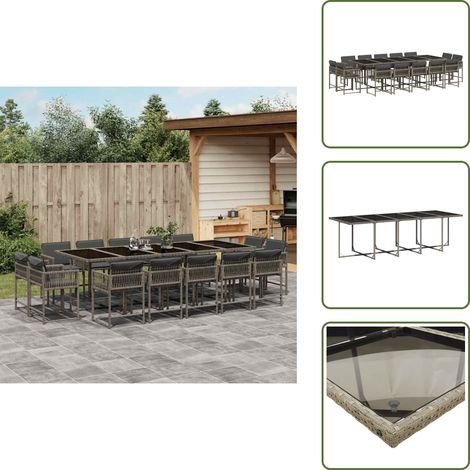 15-tlg. Garten-Essgruppe mit Kissen Grau Poly Rattan - Gartentisch - Gartenmöbel - Essgruppe - Outdoor Möbel - Terrassenmöbel (1/5)