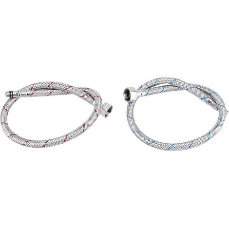 Lot de 2 raccords de robinet en acier inoxydable, flexibles d'alimentation en eau chaude et froide (EU G3/8") (1/5)