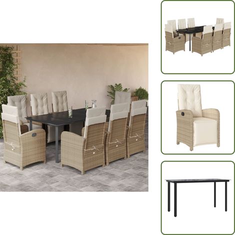 Chaise de jardin inclinable - vidaXL Ensemble à manger de jardin et coussins 9 pcs beige Poly rotin - Coussin de siège (1/5)