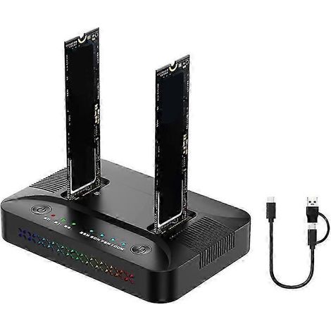 Station d'accueil double baie pour disque dur M.2 NVMe/SATA, clonage hors ligne, adaptateur SSD USB 3.2 Gen2 fdq (1/5)