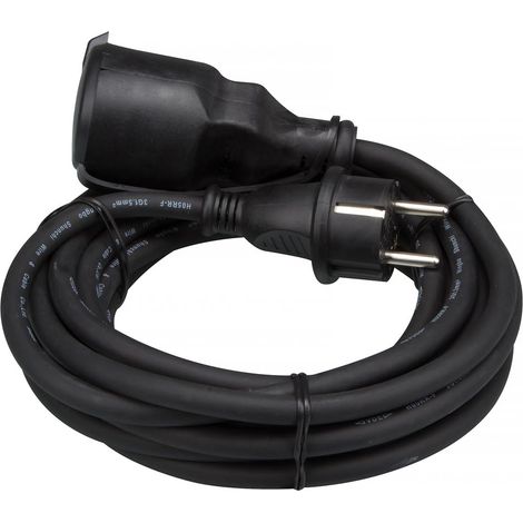 Perel Verlängerungskabel, H05RR-F 3G1.5, 5 m, 16 A/230 V, 3680 W, Typ E/F, IP44, Gummi, schwarz