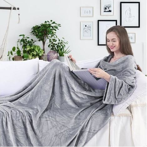 Couverture à Manches - Acier Lazy - 180x120 cm - Microfibre Douce - Poches Pratiques - Lavable à 40°C (1/4)