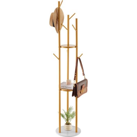 Porte-manteau sur pied avec base en quartz et 9 crochets, idéal pour l'entrée, la chambre, le bureau ou le salon. Ce porte-manteau moderne permet de suspendre manteaux, chapeaux, écharpes et sacs. (1/5)