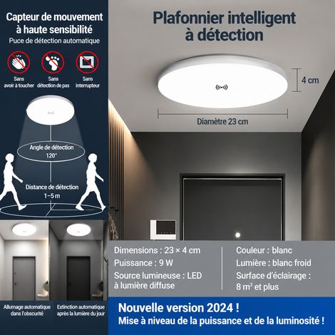 Plafonnier LED Détecteur Radar 9W 23cm Couloir Escalier 23cm-9w réf 0708 400 g – Livraison gratuite