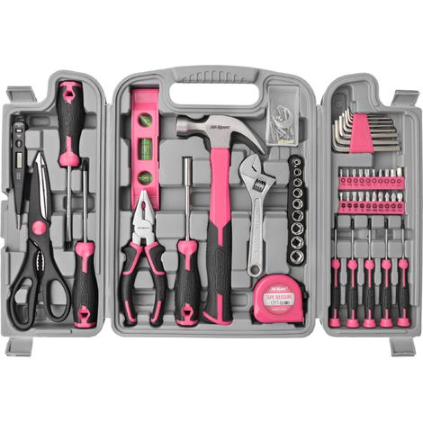 Set di strumenti fai da te rosa da 54 pezzi per donna, ufficio e garage. Set completo di strumenti domestici di base per donne (1/2)