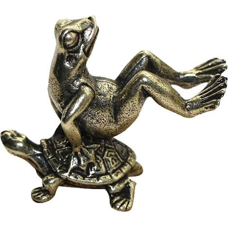 Antike Miniatur-Schildkröten-Frosch-Statue aus Messing, Schreibtischdekoration