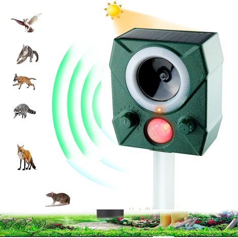 Répulsif à ultrasons pour chats, répulsif extérieur pour chats avec alimentation solaire et chargement USB, étanche, répulsif pour animaux pour jardin/cour, efficace contre les chats. (1/4)
