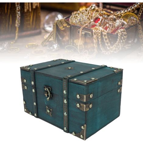 Coffre de bijoux vintage bois composite écologique - Boîte de rangement décorative pour accessoires, cosmétiques et souvenirs - Dimensions 21.7x15x13cm avec accents cuir et métal (1/5)
