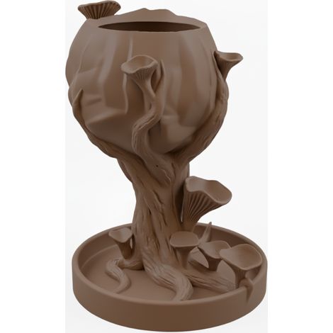 Vaso da fiori decorativo marrone a forma di fungo, dal design moderno. (1/3)