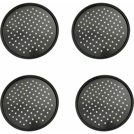 Plaque à pizza perforée de 32 cm de diamètre, antiadhésive, chauffe uniformément, rebord de 1,5 cm de hauteur, noire.