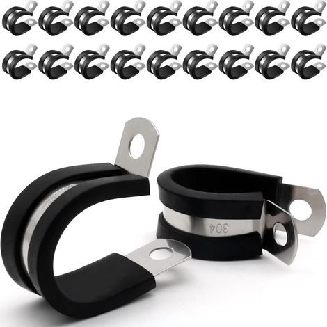 20x Colliers De Serrage Avec Garniture En Caoutchouc, Acier Inoxydable Colliers De Serrage À Visser, 16mm (1/5)