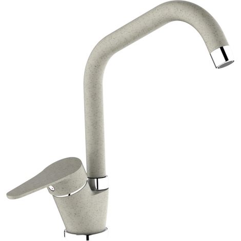 Mitigeur de cuisine en laiton effet avoine granitée beige, bec en forme de pont