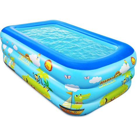 EASYCOMFORT Piscine gonflable rectangulaire 150 cm pour enfants et famille, fond souple, bleue, idéale pour l'été et le plaisir de l'eau (1/5)