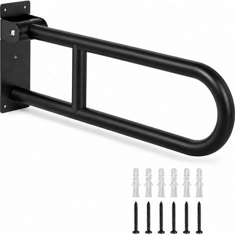 Barre d'Appui WC Noire, Poignée Toilettes Rabattable, Acier Inoxydable Main-courante Pliable et Antidérapante 350kg, Rampe de Sécurité Salle de Bain pour Senior (1/5)