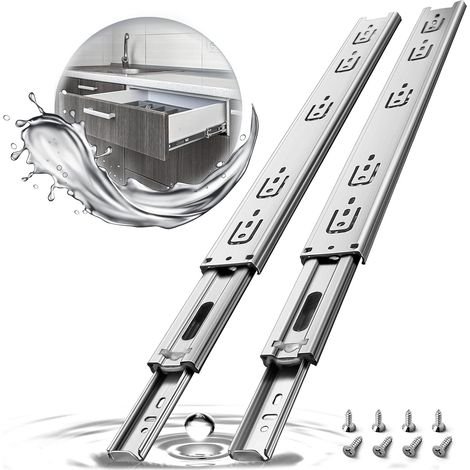 Geräuschlose Schubladenschienen, Edelstahl, 45 kg Tragkraft mit Kugellagern, 300 mm Vollauszug, Seitenmontage, 1 Paar, Silber