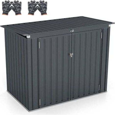 Boîte à poubelles pour 2 poubelles, boîte à poubelles en métal galvanisé, maison à poubelles avec 2 portes (1/5)