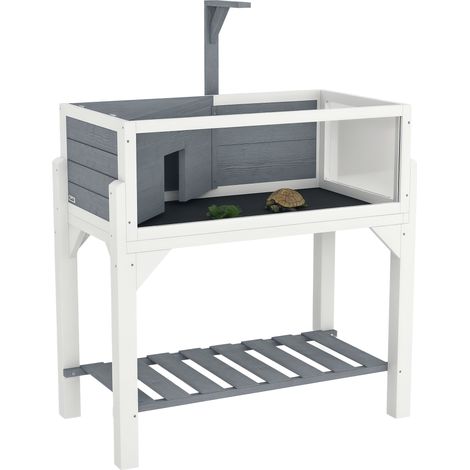 Pawhut – Terrarium pour tortue – 2 zones avec toit ouvrant – Bois de sapin résistant à l'eau – 90 cm – Espace de repos et d'exposition