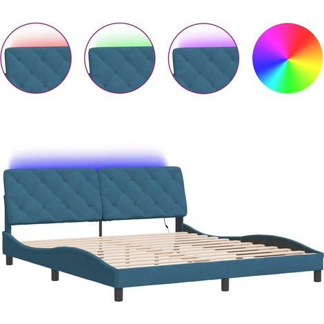 Lit double，Lit adulte，Cadre de lit avec LED sans matelas bleu 180x200 cm velours CFW4257474 (1/5)