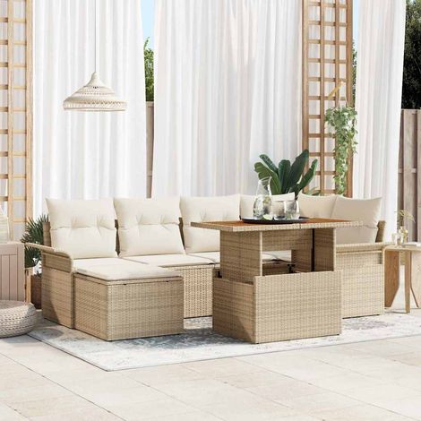 vidaXL Garten-Sofa-Set mit Speicher 7 pcs Beige Poly Rattan (1/5)
