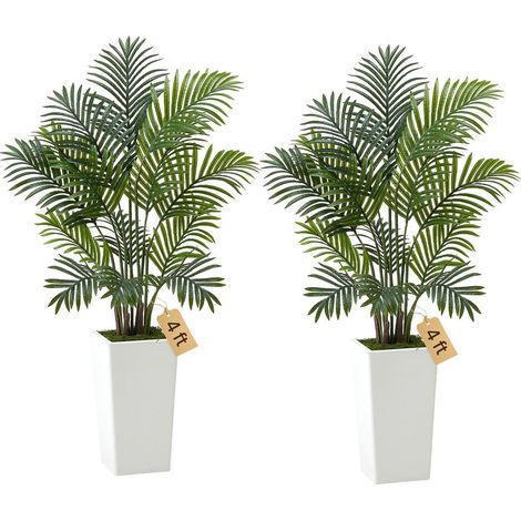 Décoration intérieure ou bureau, ambiance tropicale avec palmier artificiel Areca 1,2 m en pot blanc, lot de 2 (1/5)