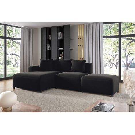 Ecksofa Designersofa MEGAN XS inkl. Hocker Stoff Salvador Schwarz Ottomane Links (1/3)