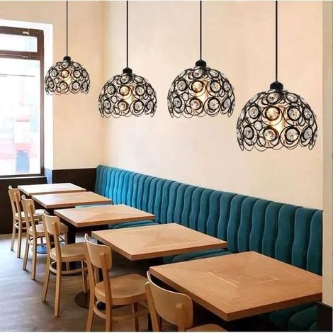 Yowei 4pcs Lampe Suspension Retro en Cristal Noir E27 Lustre Industriel Vintage Desigen Edison Câble Réglable pour Salon Chambre (1/4)