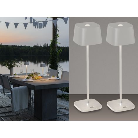 2er Set Wiederaufladbare LED Outdoor Tischleuchten dimmbar in Weiß, Höhe 36cm (1/5)