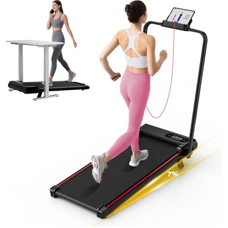 Tapis de course pliable pour domicile - Vitesse maximale de 8 km/h - inclinaison à 7 % - écran LCD - Moteur 2.5HP - Surface 39 x 94 cm - MAX 130KG - Avec télécommande - Dimensions 116x57 cm - Noir (1/5)