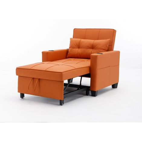 GagaCanapé-lit 3-en-1 extensible 1 place orange avec USB et porte-gobelets (1/5)