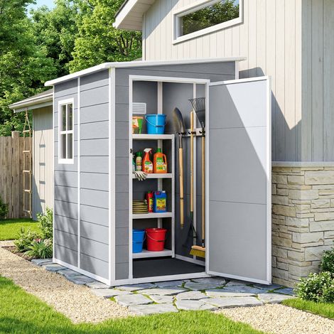 Remise de jardin aluminium verrouillable avec fenêtres de lumière et d’aération 122x149x192/177cm, structure légère et fonctionnelle gris (1/4)