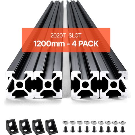 VEVOR Profiles deExtrusion en Aluminium 2020, Lot de 4, Rail Lineaire Anodise Norme Europeen Rainure en T 1200 mm, Haute Resistance, pour Imprimante 3D, Machine Bricolage CNC, Gravure au Laser, Noir