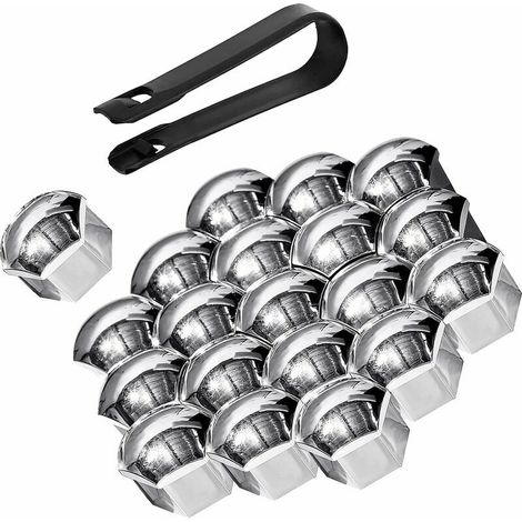 royaluxe -20 Pièces Cache Ecrou ABS Processus de Galvanoplastie, Cache Boulon Universels de Roue Capuchons Protection Hexagonal Bouchon Écrou de Pneu avec Outil Demontage (Argent, 19mm) (1/5)
