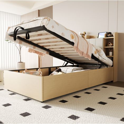 letto contenitore 90x200 con USB in legno naturale OKMYHOME (1/5)
