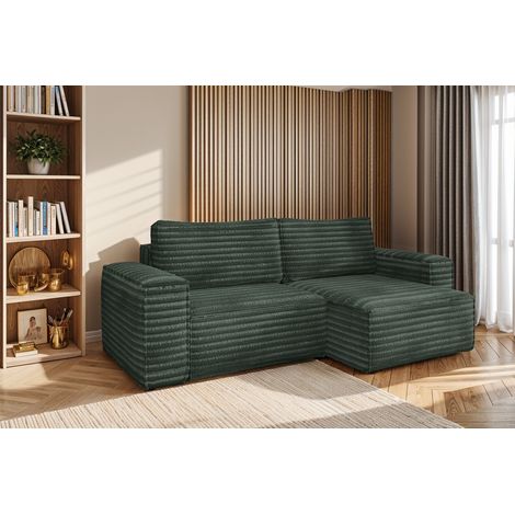 L-förmiges Bohoo-Ecksofa mit Schlaffunktion stoff Velo Grün Rechts (1/5)