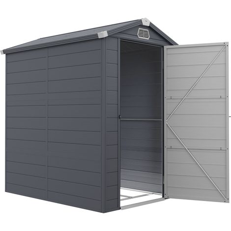 4.4ft x 6.2ft Aluminium Frame Plastic Wall Shed, with Foundation - Grey (1/5)