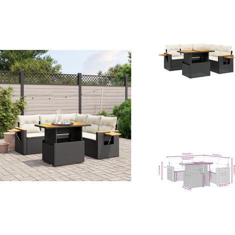 6-tlg. Garten-Sofagarnitur mit Kissen Schwarz Poly Rattan - Gartenmöbel Set - PE-Rattan Möbel - Outdoor Lounge - Gartenlounge - Terrassenmöbel (1/3)