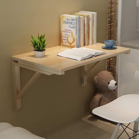 Table murale rabattable 60 x 40 cm – Bois de pin importé – Support triangulaire pour stabilité – Plan de travail étanche et facile à nettoyer (1/5)