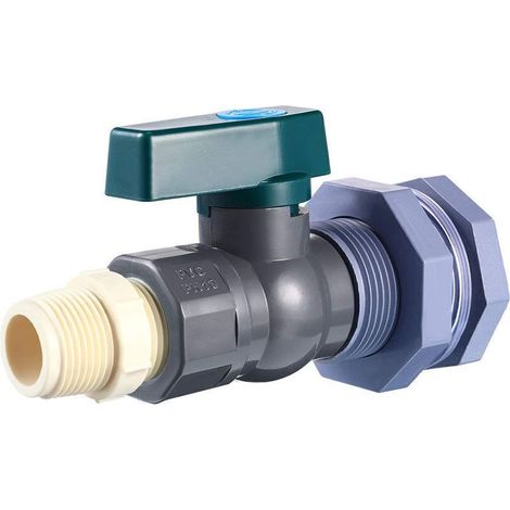 Robinet pour recuperateur d Eau de Pluie 3/4", Vanne pour tonneau de Pluie en PVC avec raccord de cloison et Adaptateur de Tuyau pour aquariums, piscines, tonneaux de Jardin (3/4") (1/4)