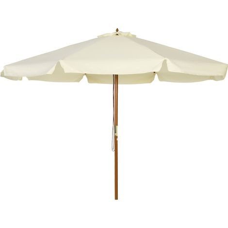 Outsunny gerader Sonnenschirm Ø 3 m beige Bambus rund großer Garten