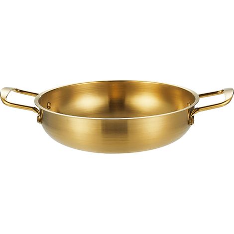 Bratpfanne mit Doppelgriff, 1350 ml, aus dickem Edelstahl, flacher Boden, zum Kochen von Meeresfrüchten, gebratenem Reis, goldfarben (1/5)