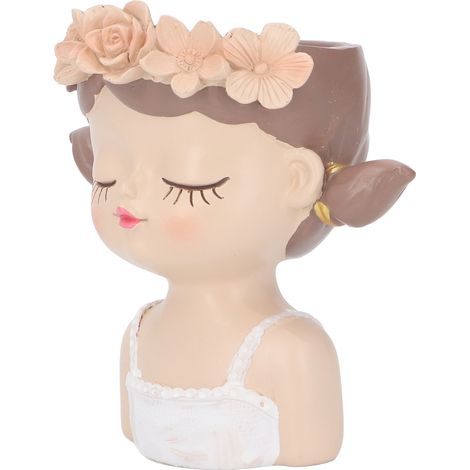 Pot de fleurs en résine en forme de visage de fille, avec trou de drainage, idéal pour les plantes grasses et les cactus, pour la décoration intérieure et extérieure.