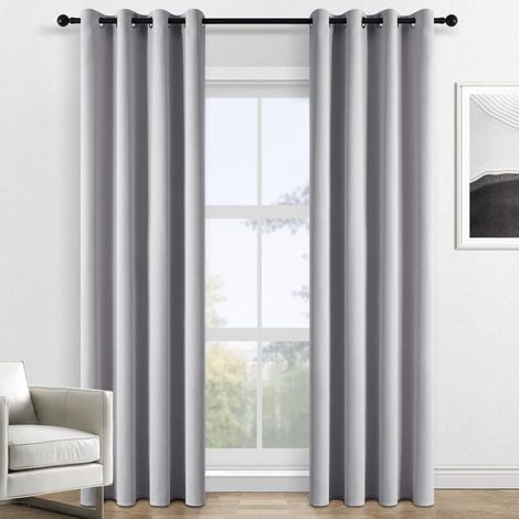 Tuserxln – Rideau occultant thermique 132 x 213 cm – 100% polyester – Œillets – Tissu uni gris clair pour salon et chambre (1/5)