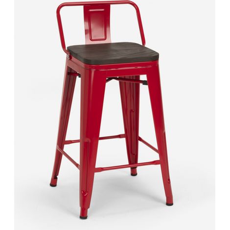 sgabello alto industriale metallo top legno h61cm steel wood top - Rosso (1/5)