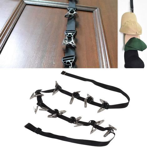 BelleRise – Wandmontierter Hutständer – 20 Edelstahlclips – platzsparend – schwarz (1/5)